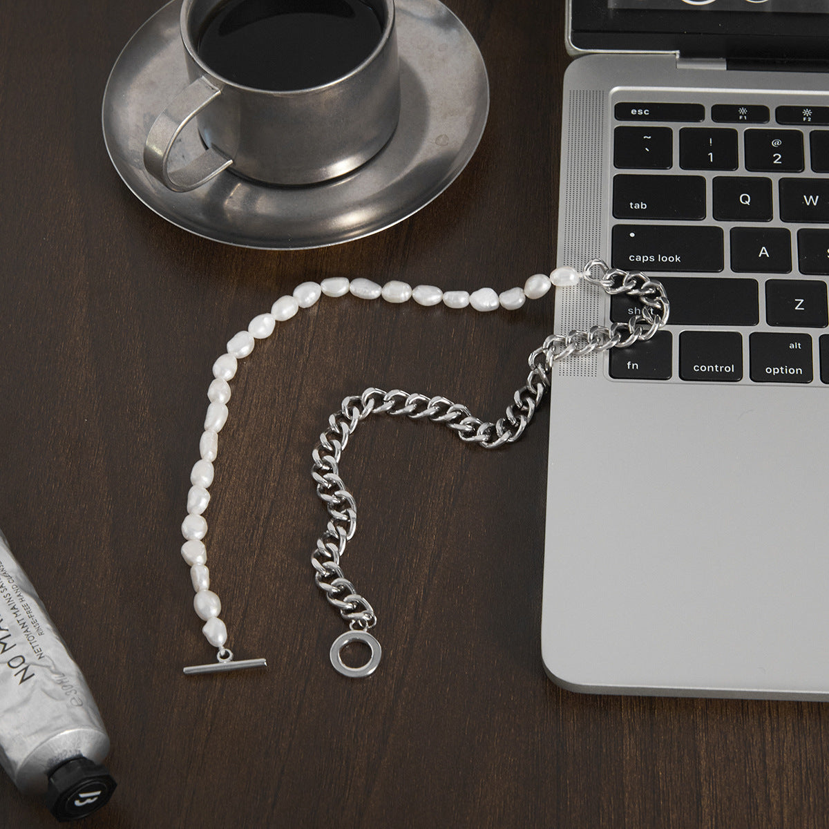 Stainless Steel Pearl Long Sweater Chain Necklace