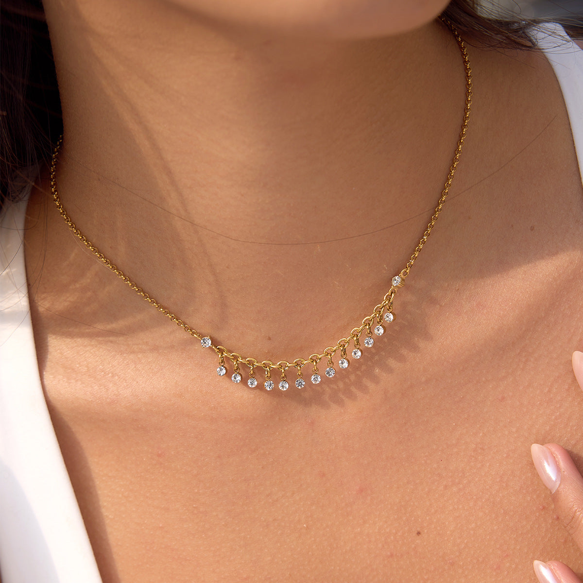 18K Gold PVD Stainless Steel Rhinestone Necklace