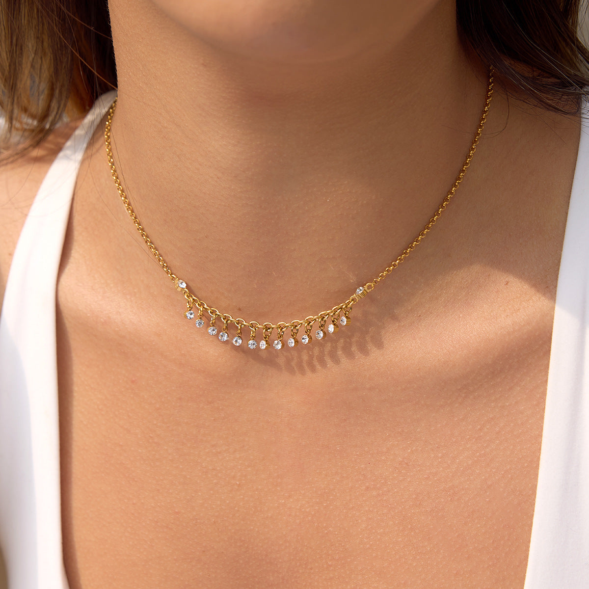18K Gold PVD Stainless Steel Rhinestone Necklace