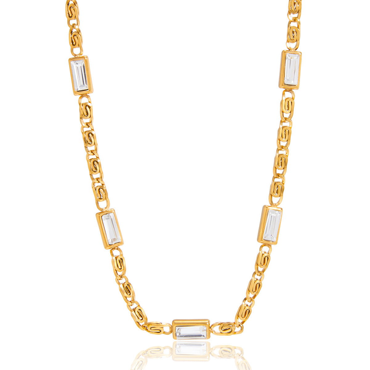 Stainless Steel Cubic Zirconia Clavicle Necklace