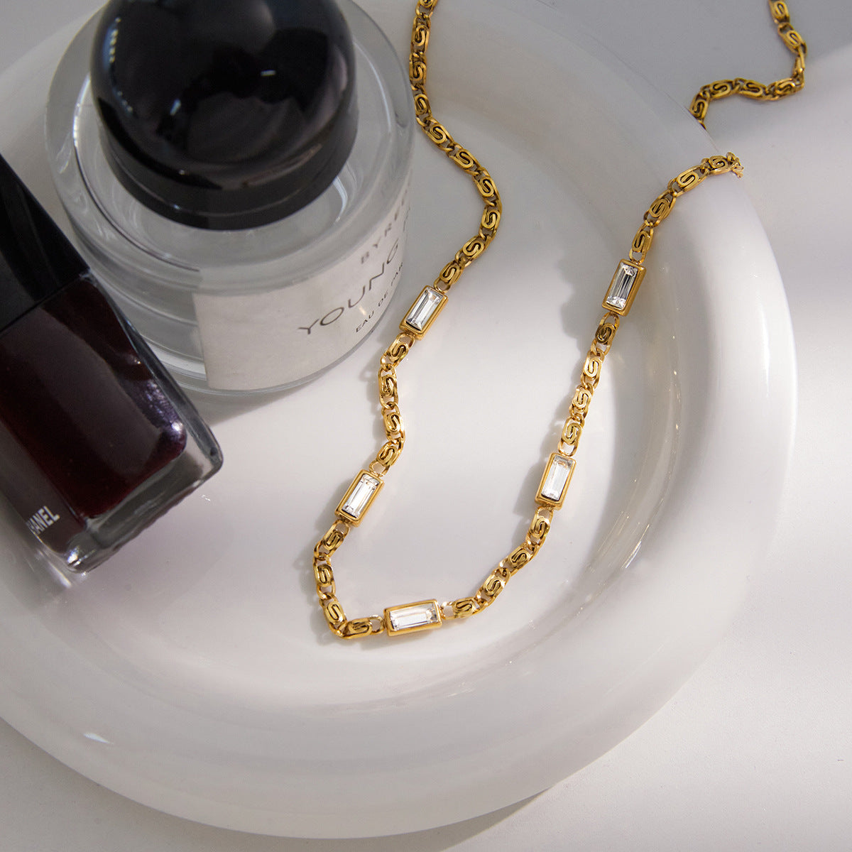 Stainless Steel Cubic Zirconia Clavicle Necklace