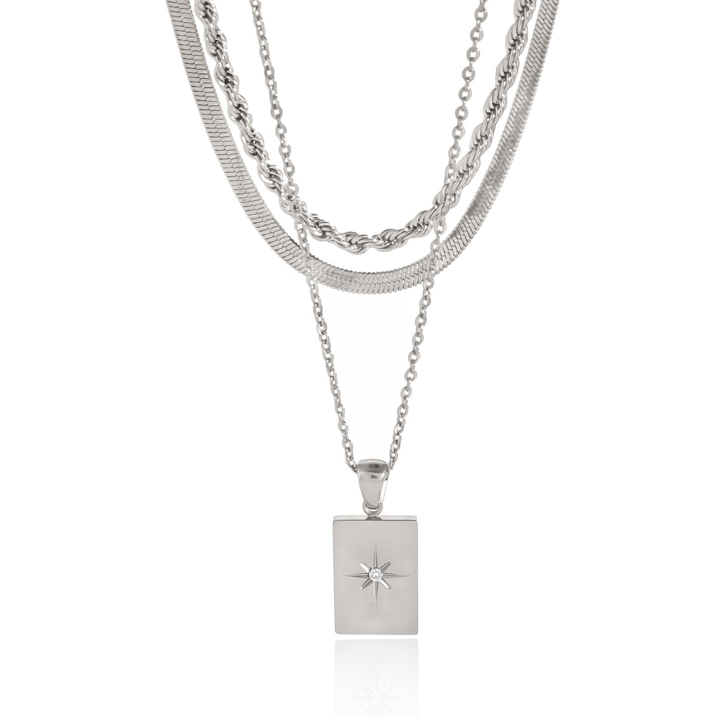 Stainless Steel Eight-pointed Star Pendant Multi-layer Necklace