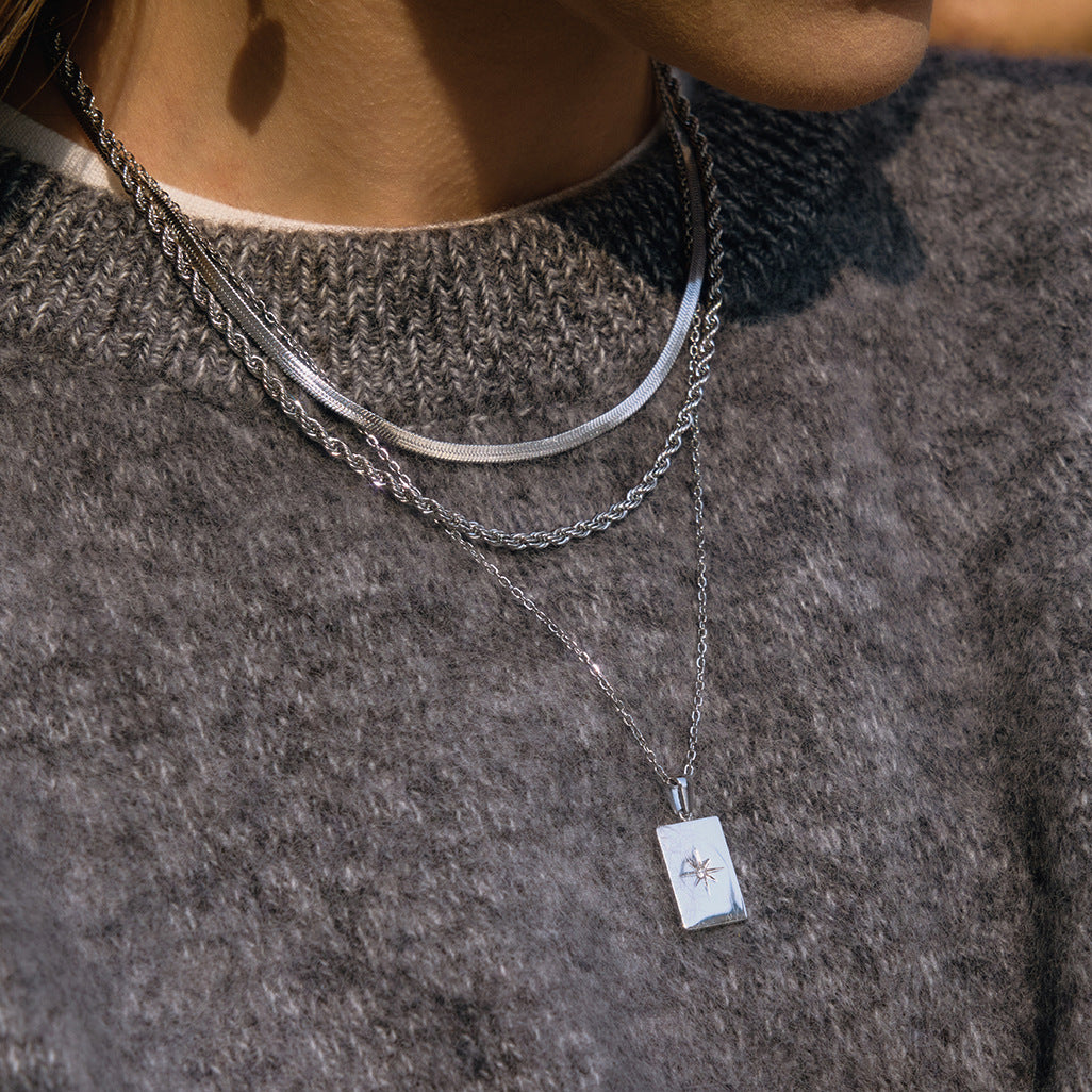 Stainless Steel Eight-pointed Star Pendant Multi-layer Necklace