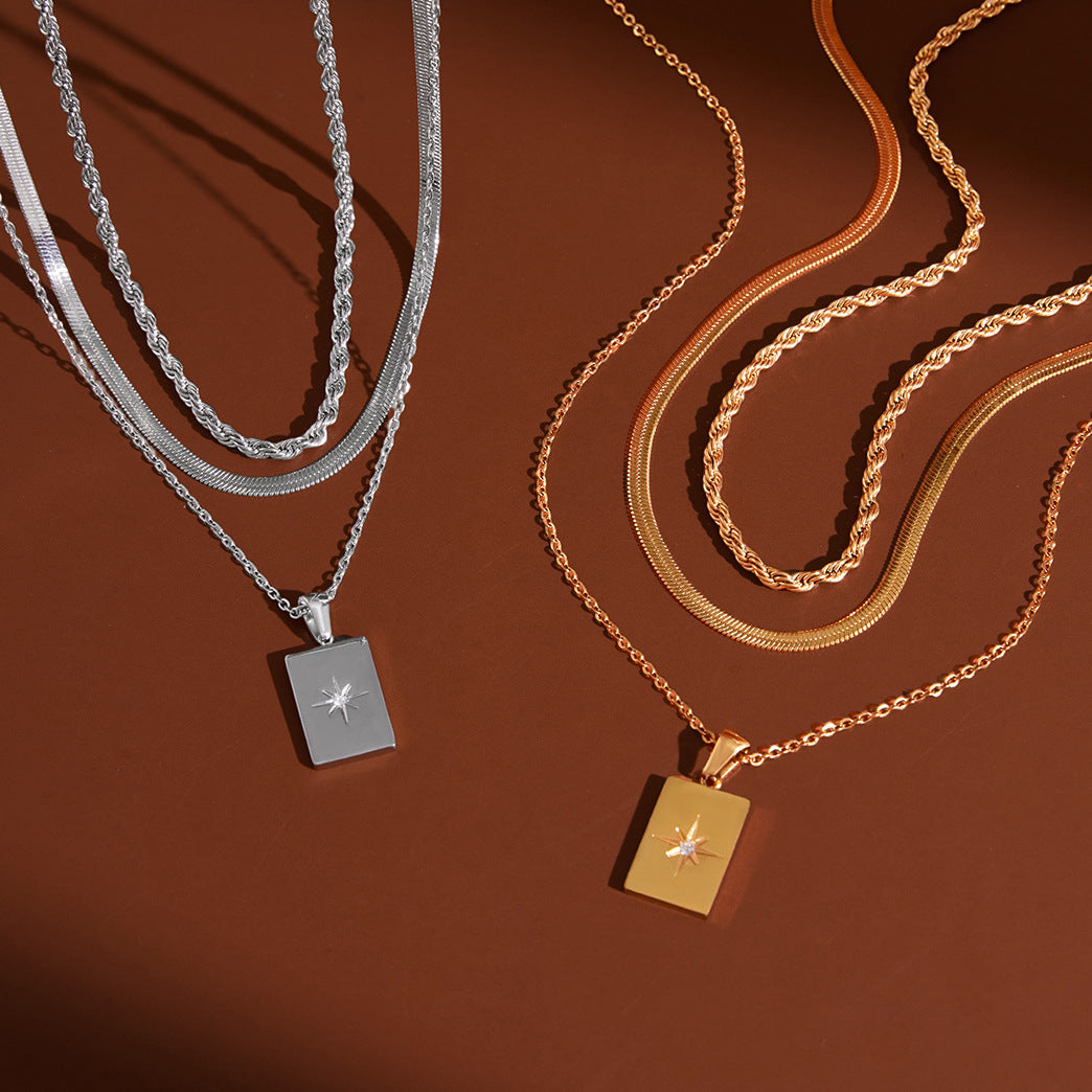 Stainless Steel Eight-pointed Star Pendant Multi-layer Necklace