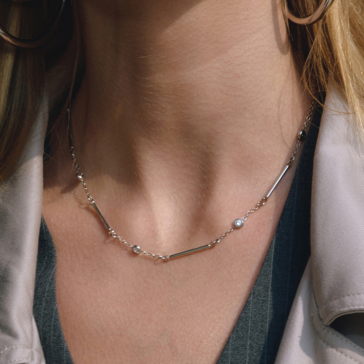 Stainless Steel Heart-shaped Pendant Rope Chain Necklace