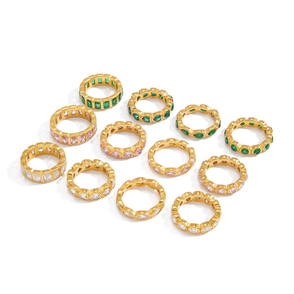Stainless Steel 18K Gold PVD Cubic Zirconia Ring Collection