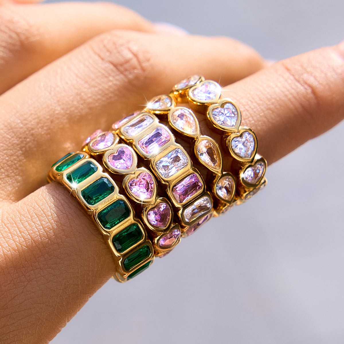 Stainless Steel 18K Gold PVD Cubic Zirconia Ring Collection