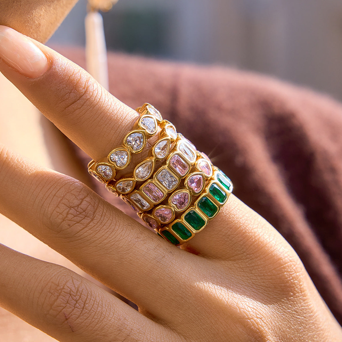 Stainless Steel 18K Gold PVD Cubic Zirconia Ring Collection