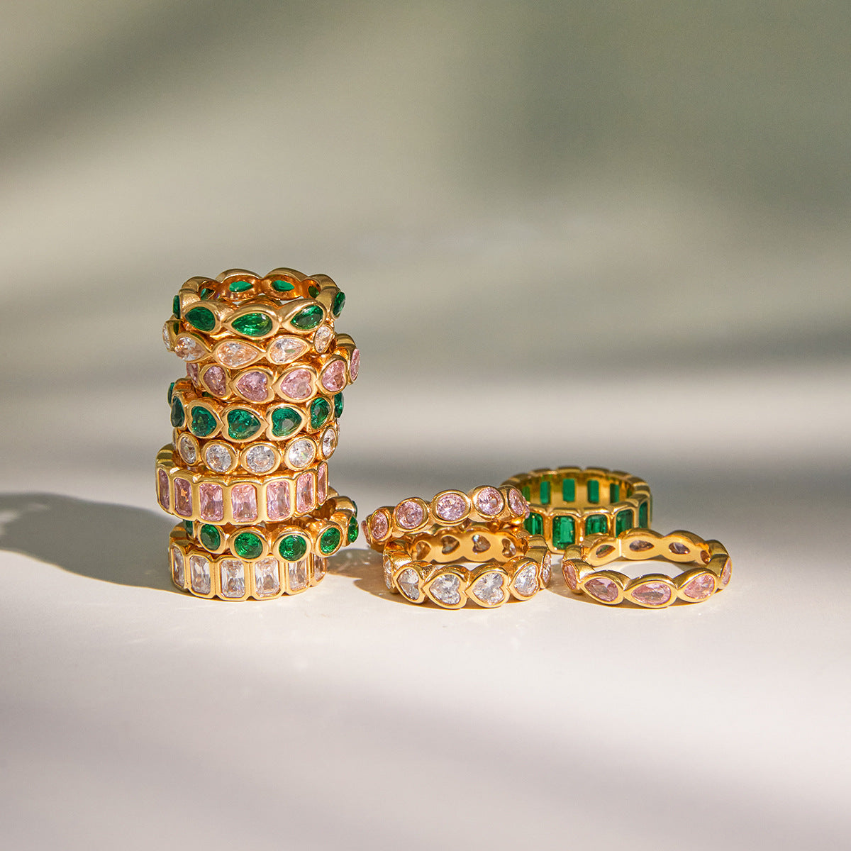 Stainless Steel 18K Gold PVD Cubic Zirconia Ring Collection