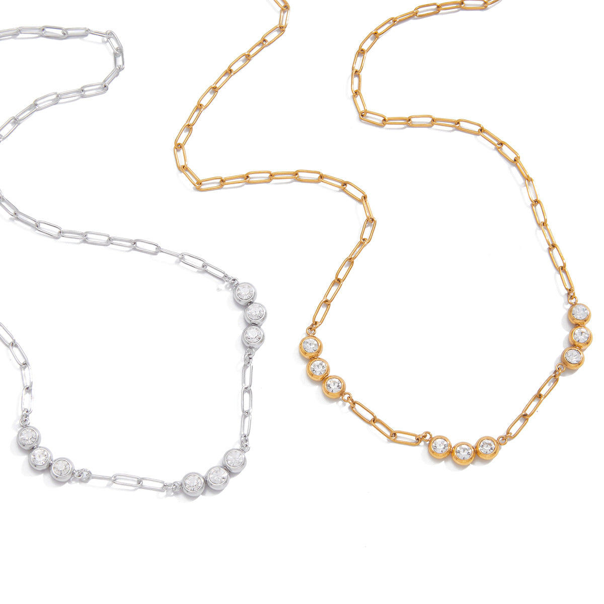 Stainless Steel Cubic Zirconia Paperclip Chain Necklace