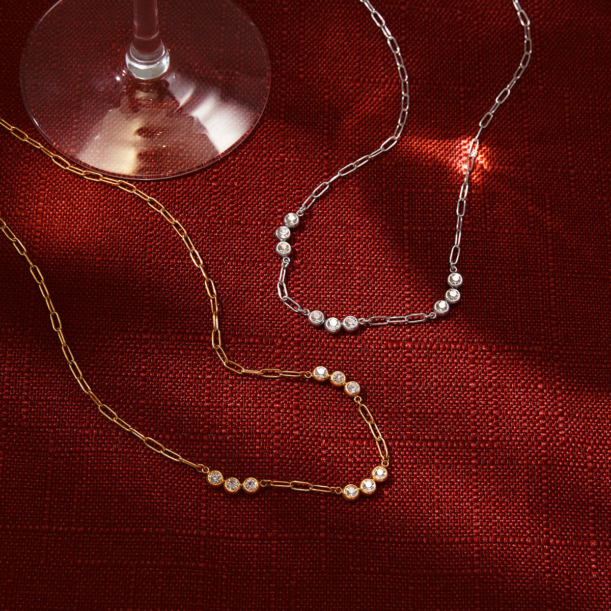 Stainless Steel Cubic Zirconia Paperclip Chain Necklace