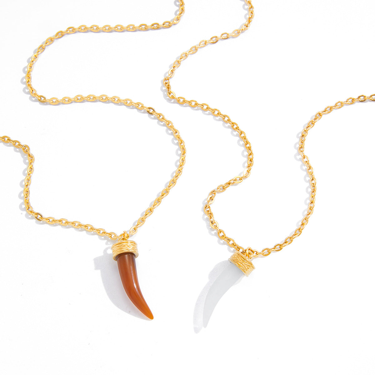 Stainless Steel Rhinestone Ox Head and Horn Resin Pendant Necklace