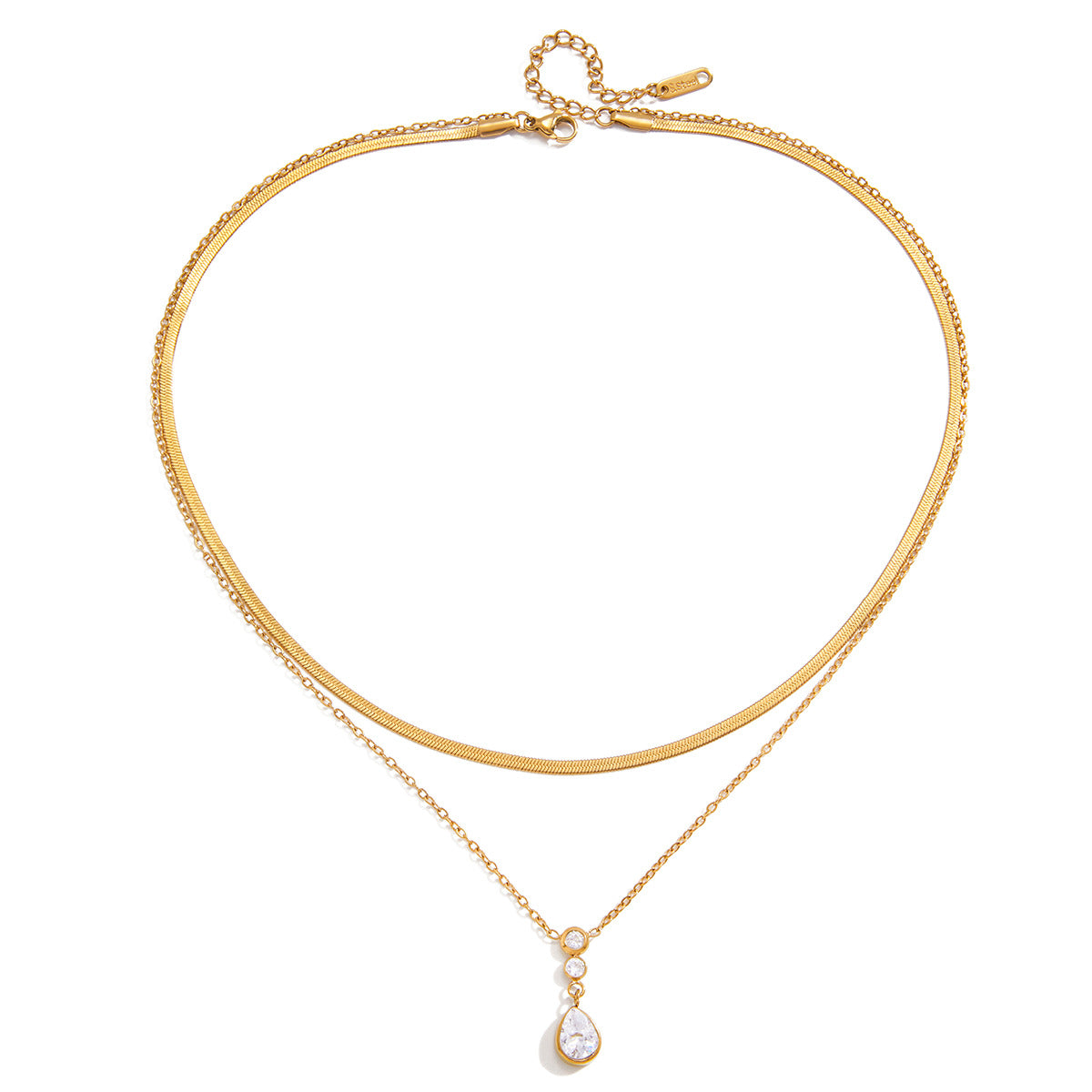 Stainless Steel Double-layer Water Drop Cubic Zirconia Necklace