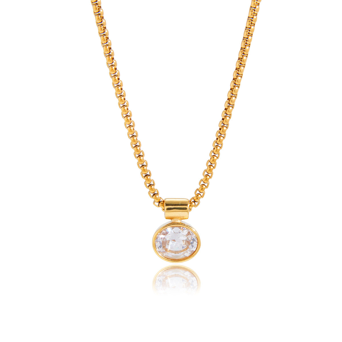 Stainless Steel White CZ Pendant Role Chain Necklace