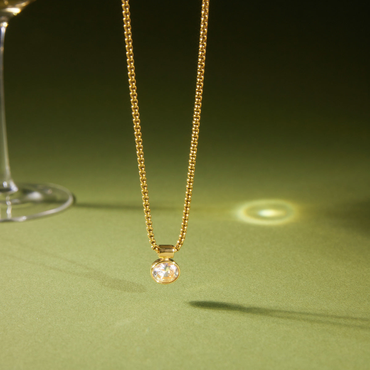 Stainless Steel White CZ Pendant Role Chain Necklace