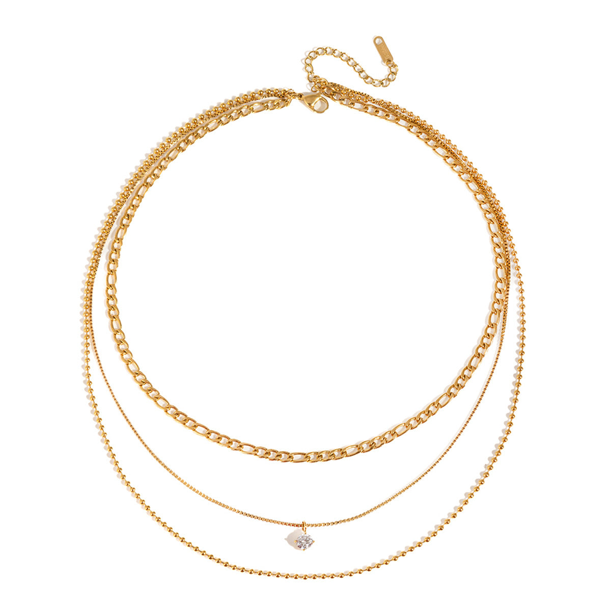 Stainless Steel Three-layer CZ Pendant Necklace
