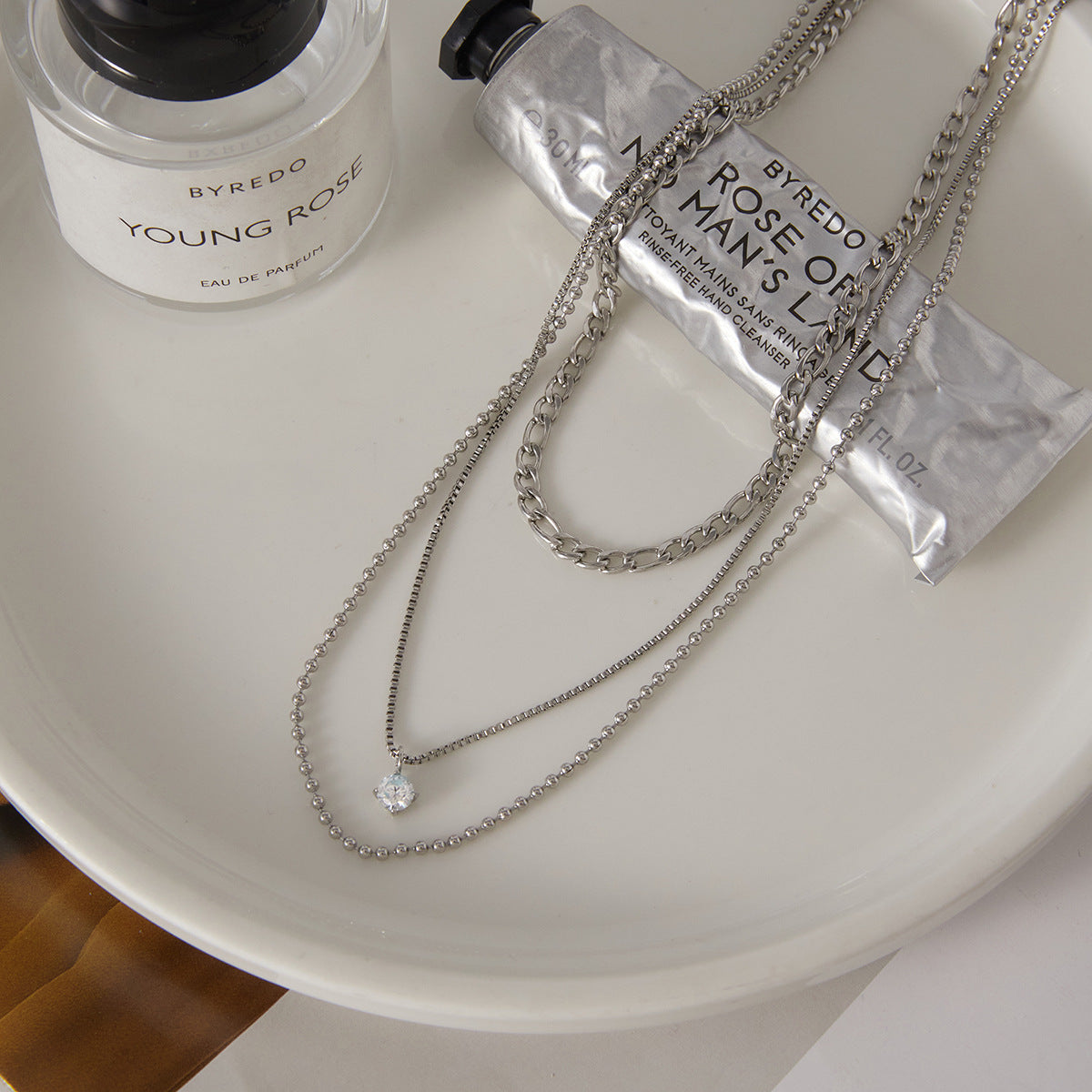 Stainless Steel Three-layer CZ Pendant Necklace