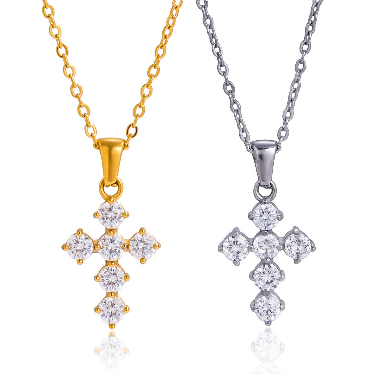 Stainless Steel White CZ Cross Pendant Necklace