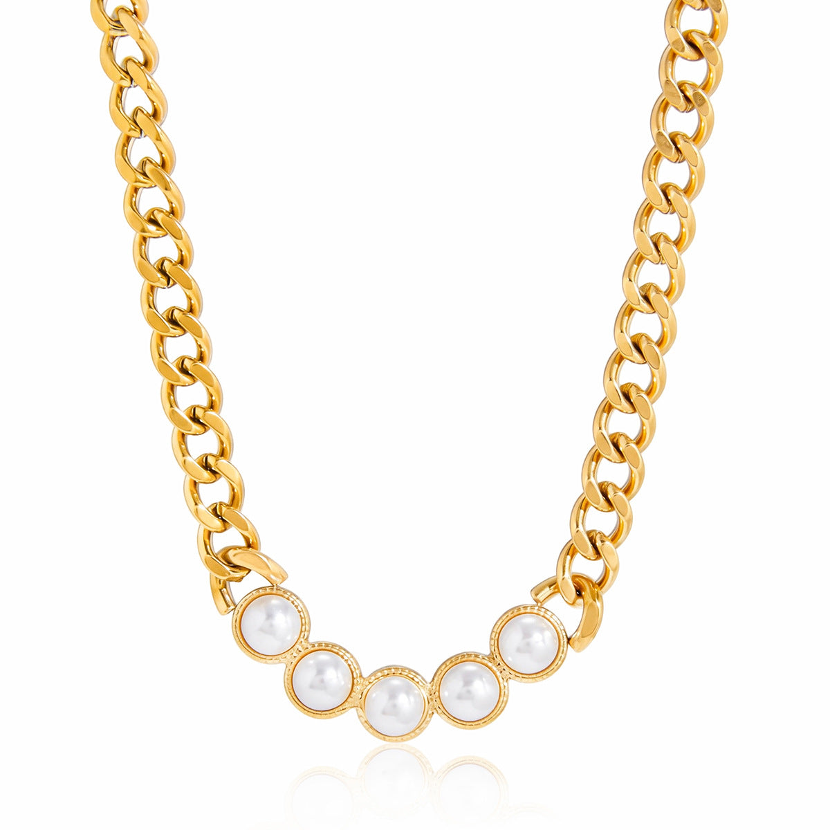 18K Gold PVD Stainless Steel Resin Pearl Necklace