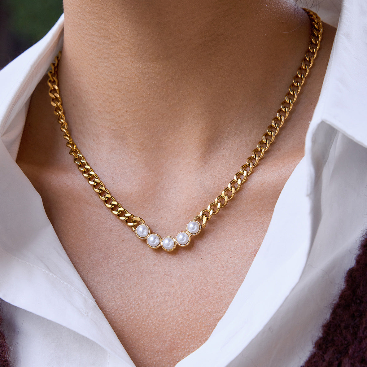 18K Gold PVD Stainless Steel Resin Pearl Necklace
