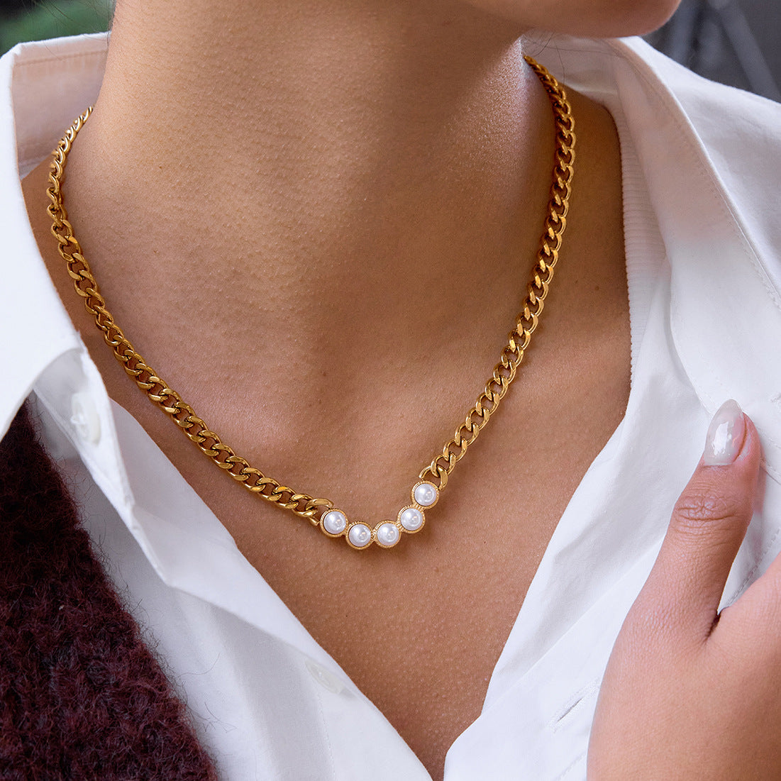 18K Gold PVD Stainless Steel Resin Pearl Necklace