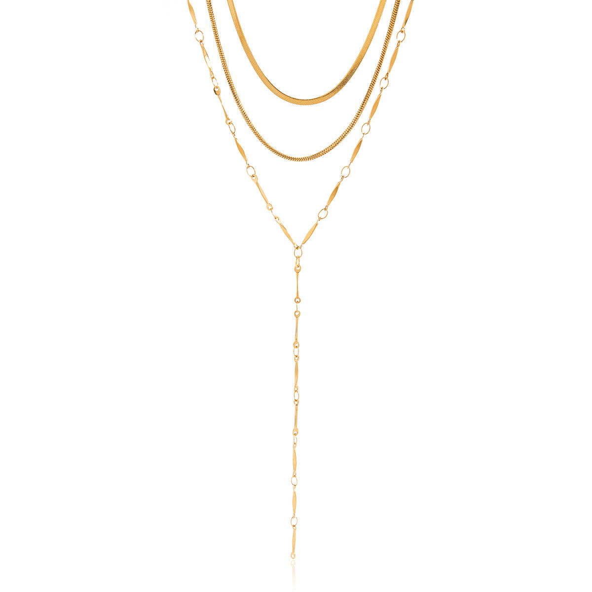 Stainless Steel Three-layer Stack Lariat Necklace