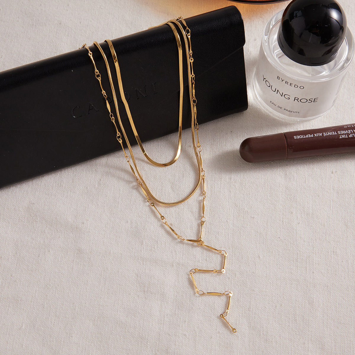 Stainless Steel Three-layer Stack Lariat Necklace