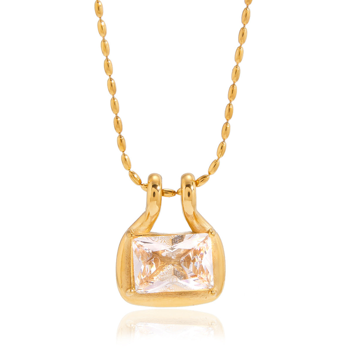 Stainless Steel 18K Gold PVD Lucky Bag Cubic Zirconia Necklace
