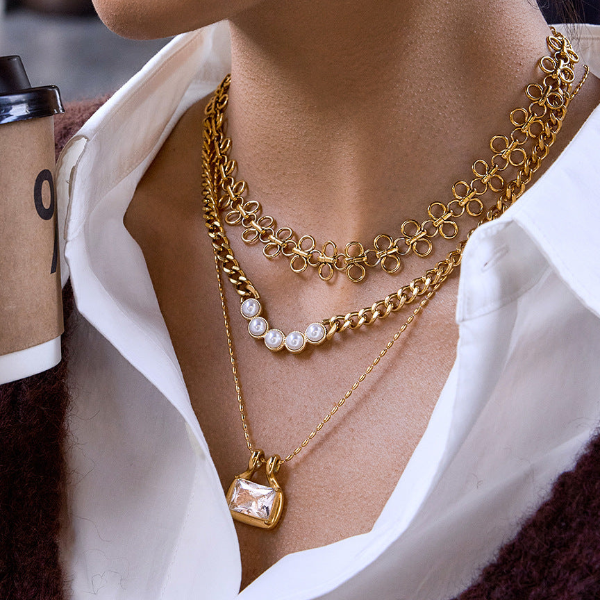 Stainless Steel 18K Gold PVD Lucky Bag Cubic Zirconia Necklace