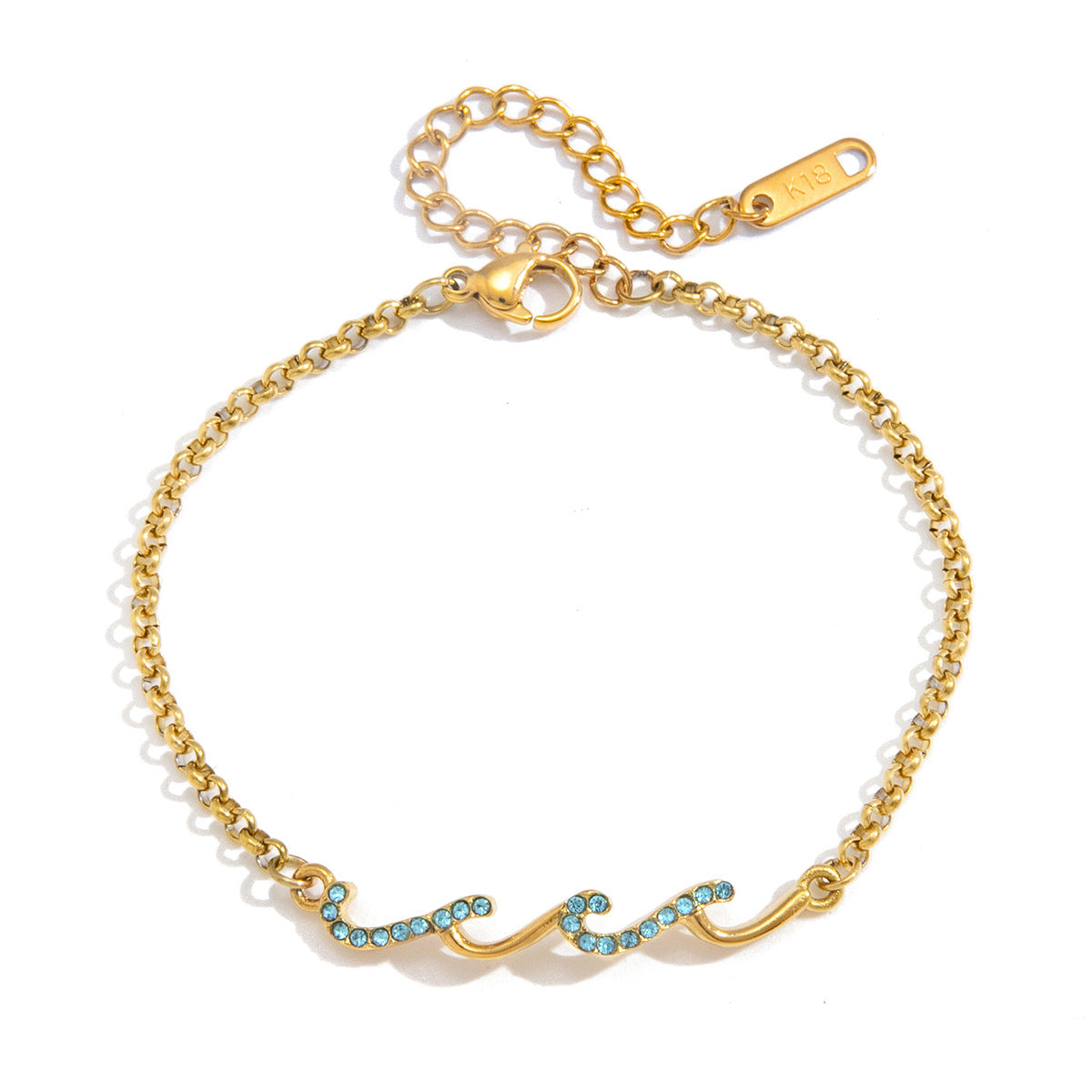Stainless Steel Blue Rhinestone Wave Bracelet
