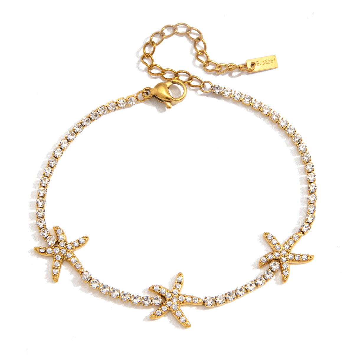 Stainless Steel White Cubic Zirconia Starfish Bracelet