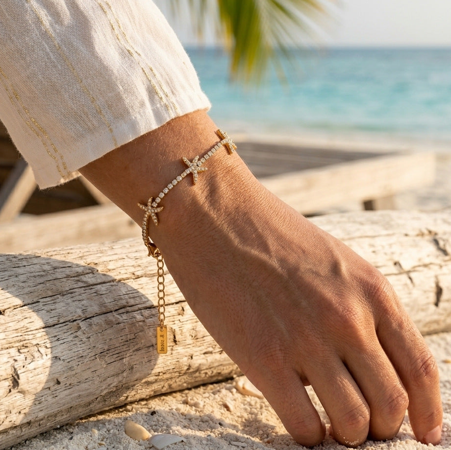 Stainless Steel White Cubic Zirconia Starfish Bracelet