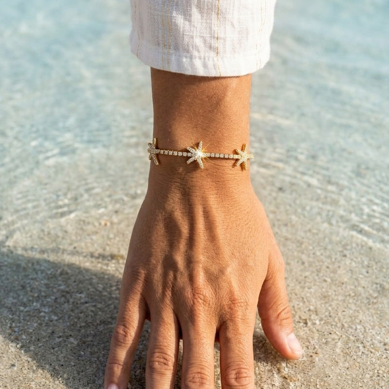 Stainless Steel White Cubic Zirconia Starfish Bracelet