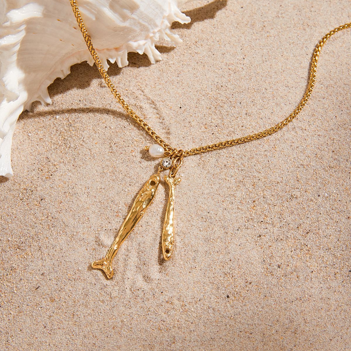 Stainless Steel Fish Pendant Necklace Earrings Jewelry Set