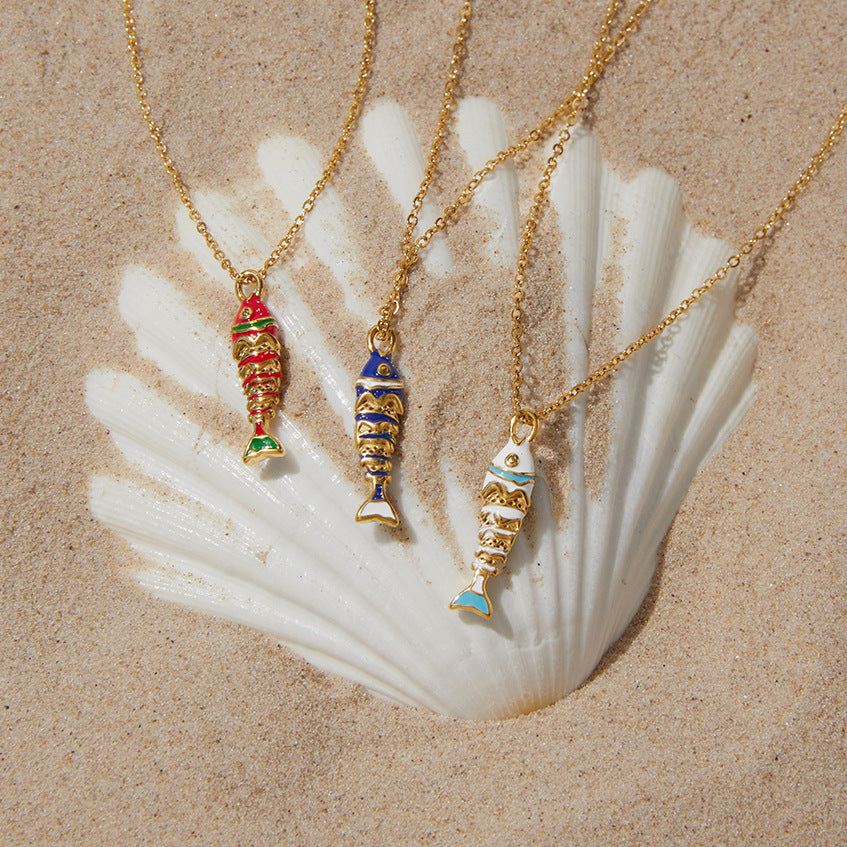 Stainless Steel Enamel Fish Pendant Necklace