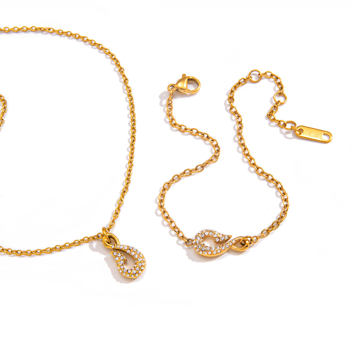 Stainless Steel Rhinestone Fish Hook Necklace Bracelet Jewelry Set