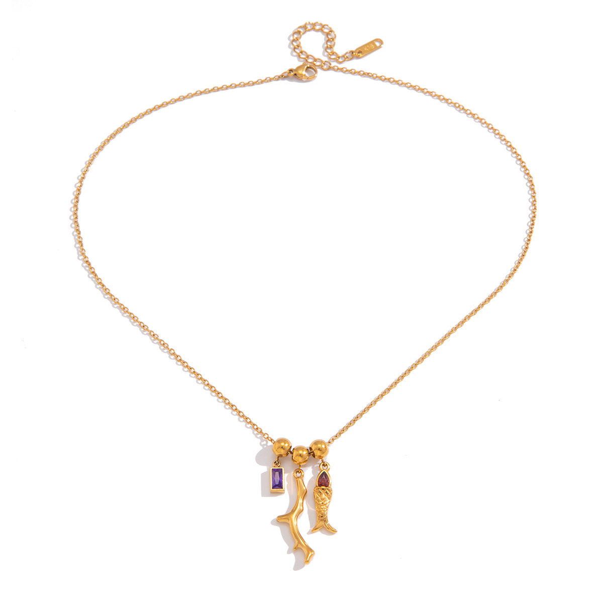 Stainless Steel Cubic Zirconia Fish Pendant Necklace