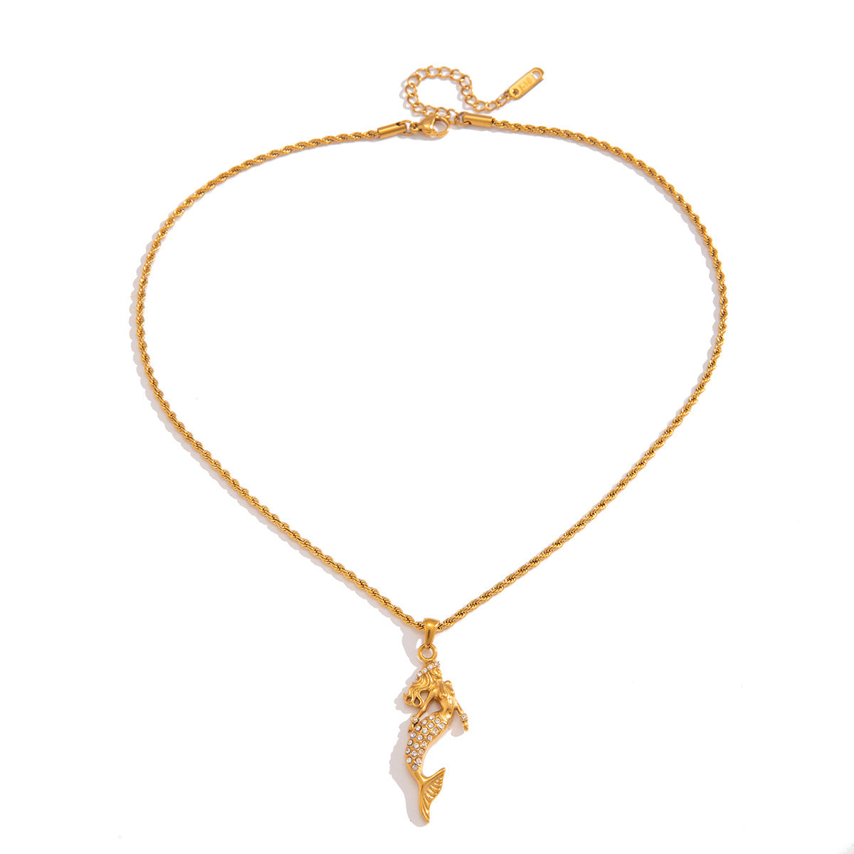 Stainless Steel Cubic Zirconia Mermaid Pendant Necklace