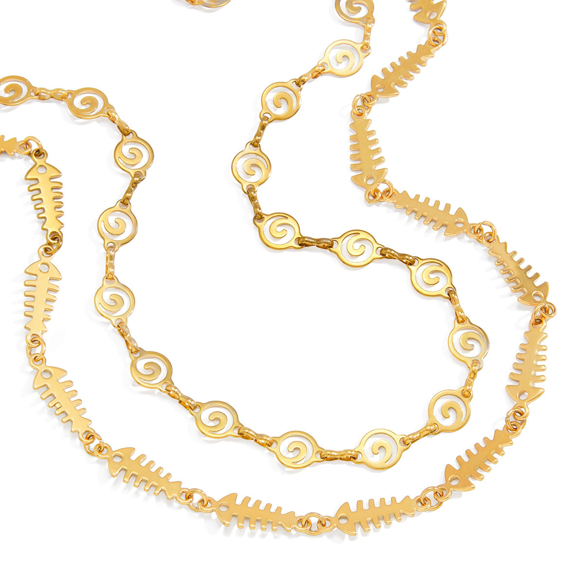 Stainless Steel Fishbone Wave Spiral Hollow Necklace