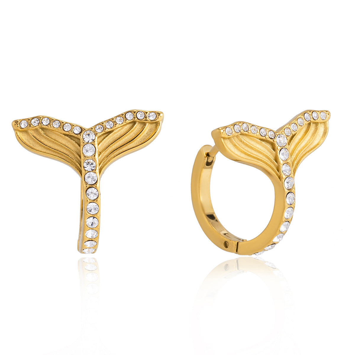 Stainless Steel Rhinestone Fish Tail Hoop Earrings