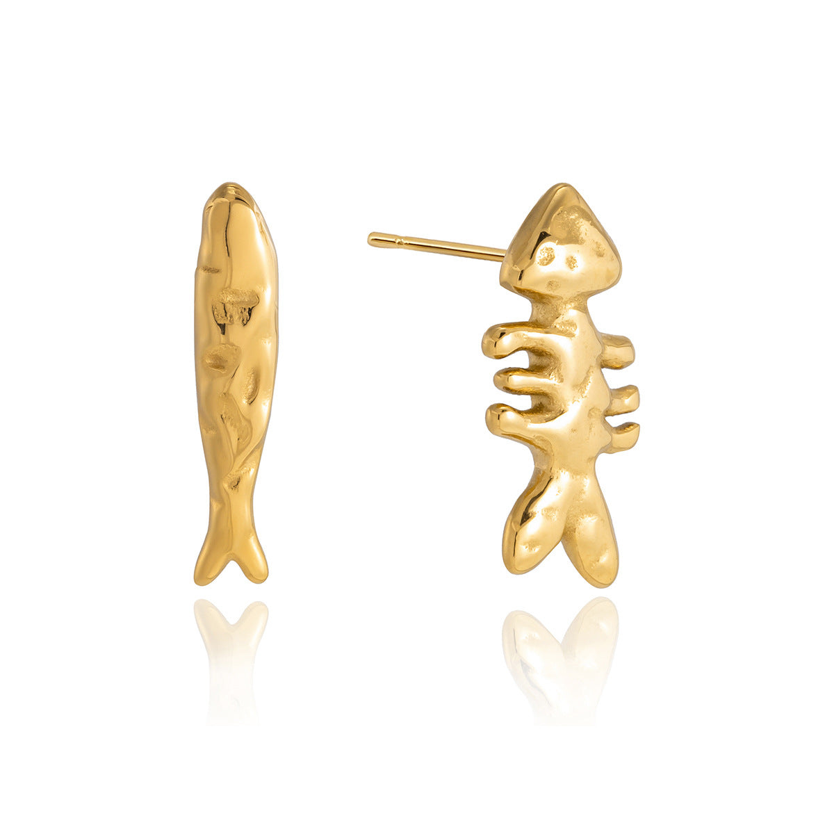 Stainless Steel Asymmetric Fish Bone Stud Earrings