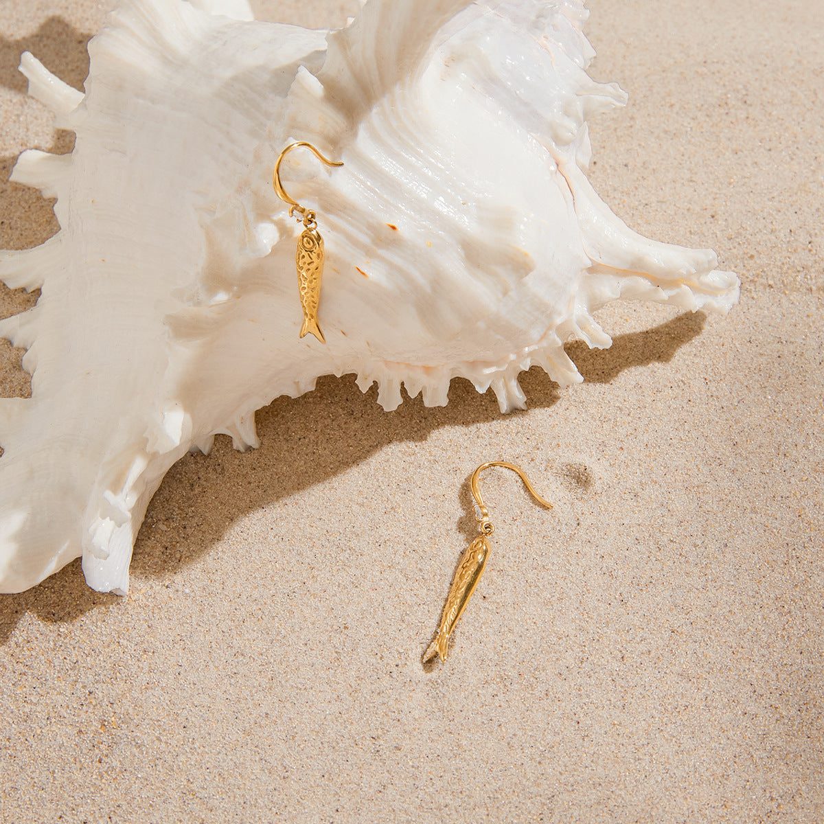 18K Gold PVD Stainless Steel Fish Pendant Earrings