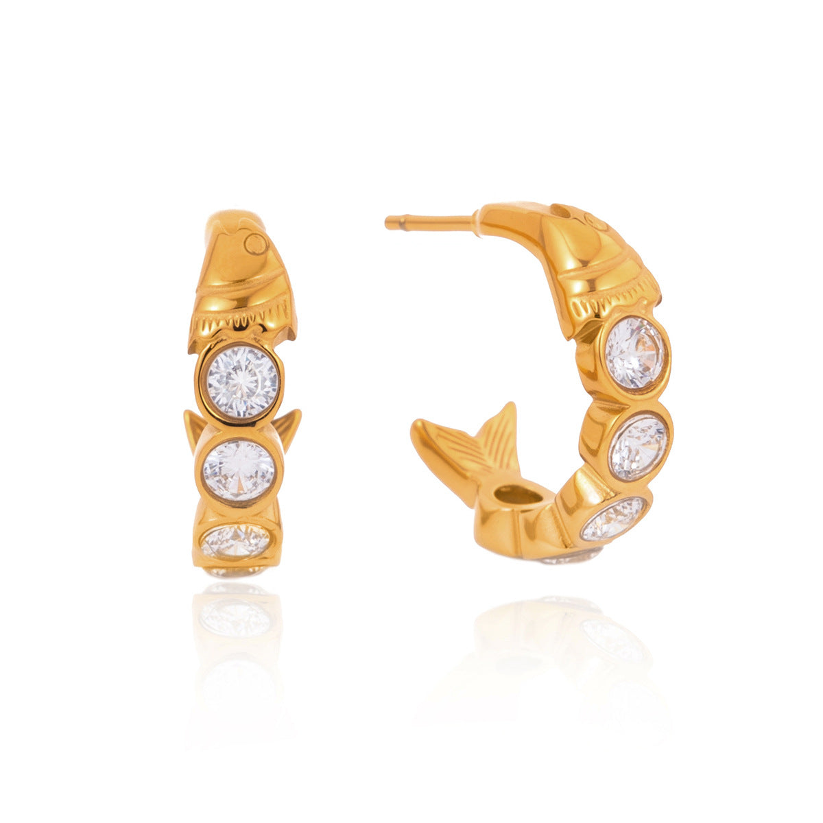 Stainless Steel CZ Fish-shaped C-shaped Hoop Earrings
