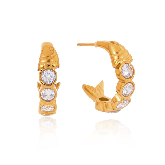 Stainless Steel CZ Fish-shaped C-shaped Hoop Earrings