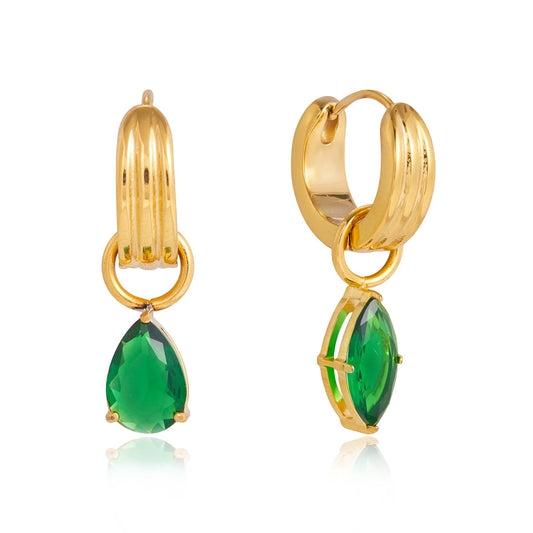 Stainless Steel Green Cubic Zirconia Huggie Earrings