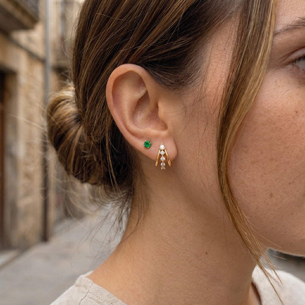 Stainless Steel White CZ Three-layer Hollow C-shaped Stud Earrings