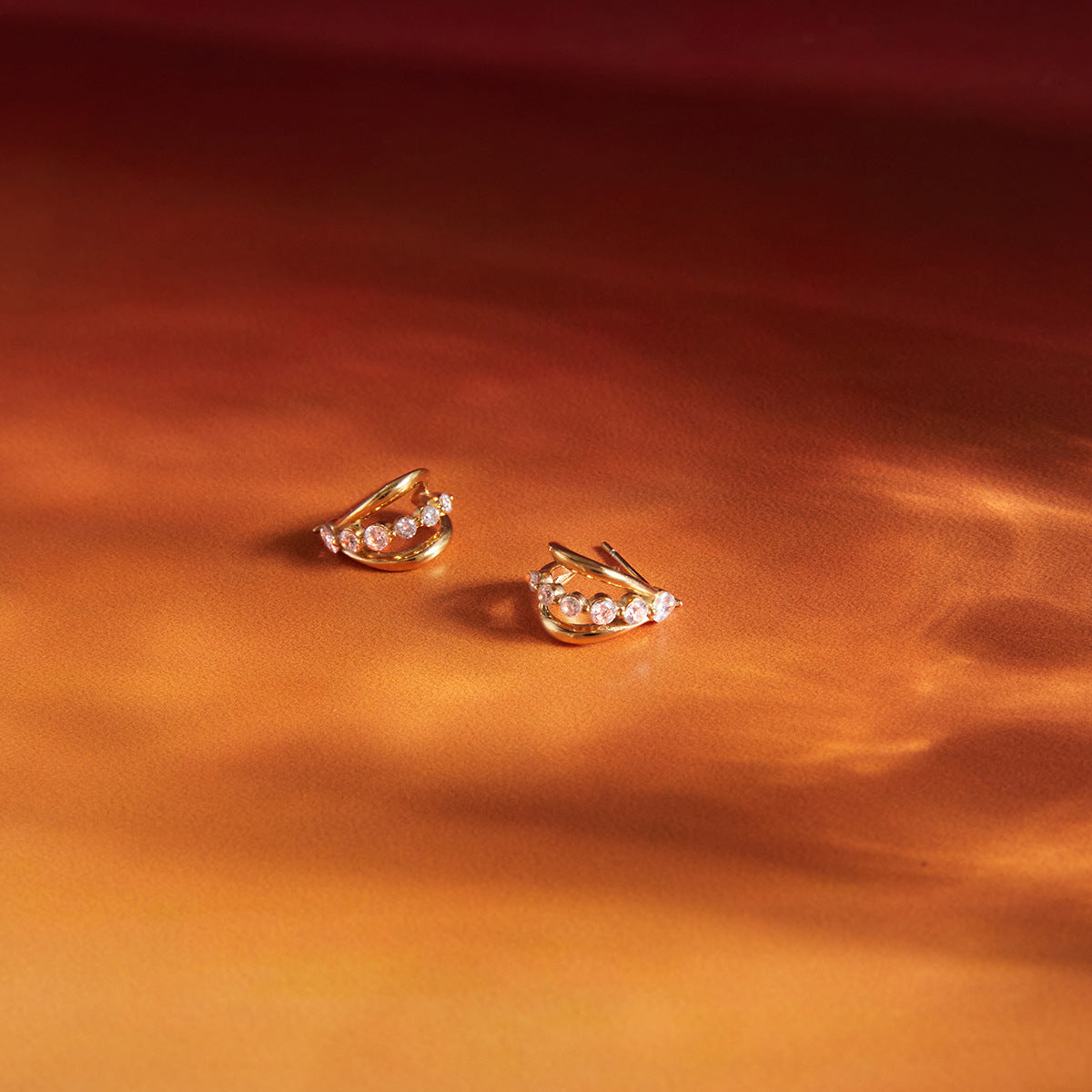 Stainless Steel White CZ Three-layer Hollow C-shaped Stud Earrings