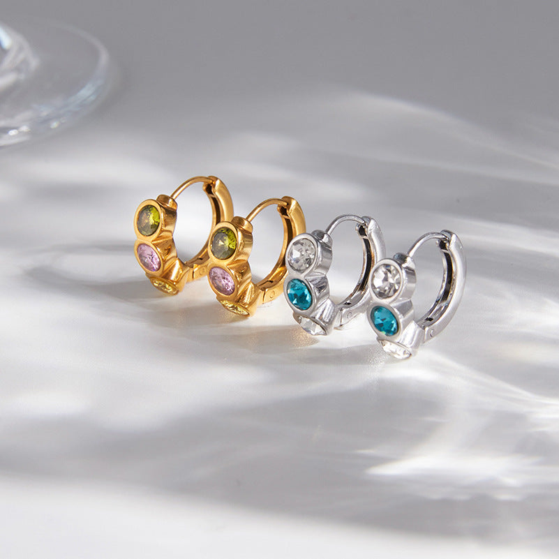 Stainless Steel Rainbow CZ Huggie Earrings