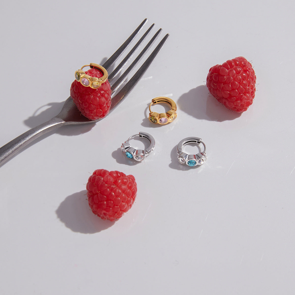 Stainless Steel Rainbow CZ Huggie Earrings