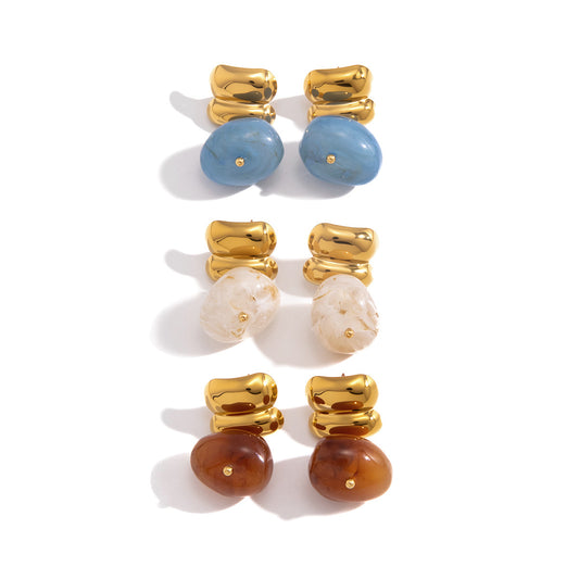 Stainless Steel Resin Geometric Pendant Stud Earrings